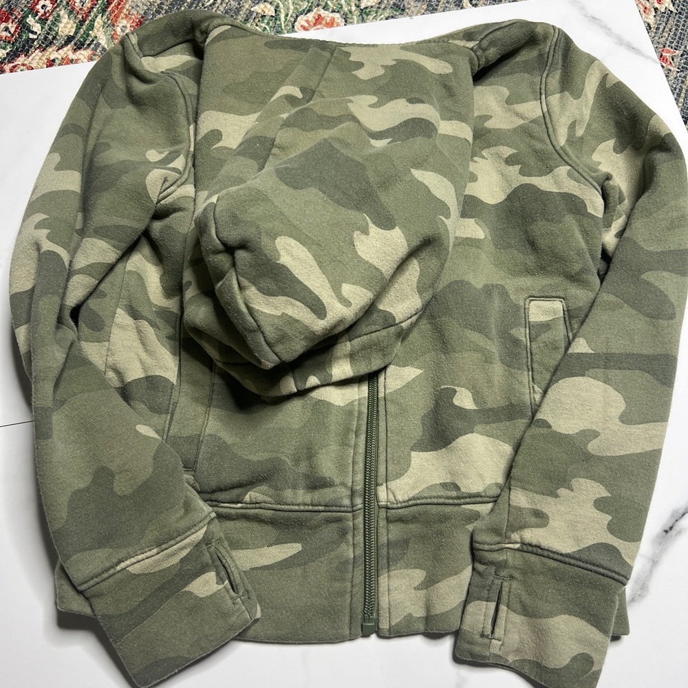 Old Navy Green Camo Camouflage Sherpa Hoodie Jacket Medium 8 - Picture 2 of 4